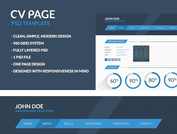 Free PSD Template - CV page